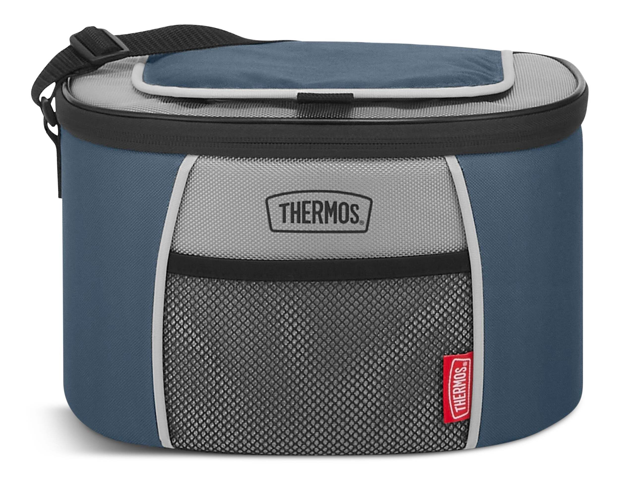 Thermos Soft Cooler with Shoulder Strap, PVC-Free, 6-Can Capacity, Blue Front_Elevated