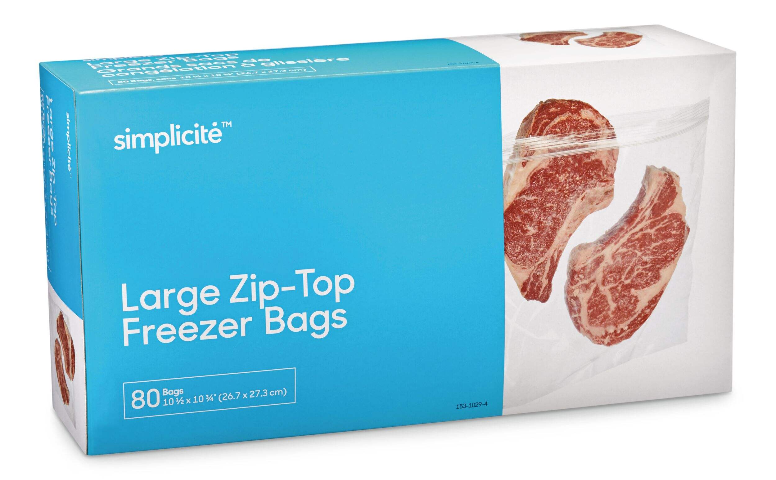 Simplicité Zip-Top Plastic Freezer Storage Bags, Large, 80-pk Front_Three_Fourths_Angled_Right