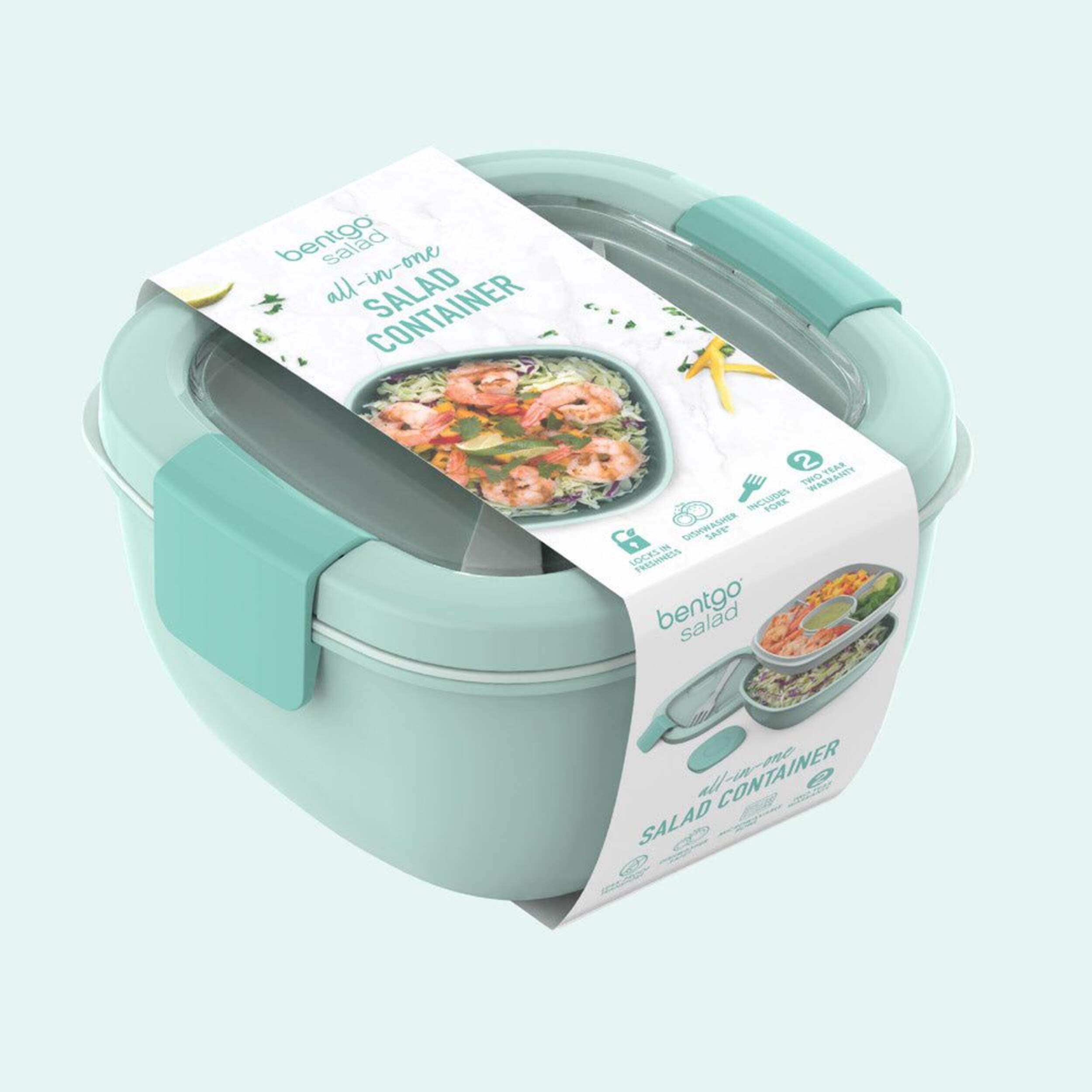Bentgo All-in-One Salad Container, Coastal Aqua Front_Three_Fourths_Angled_Right