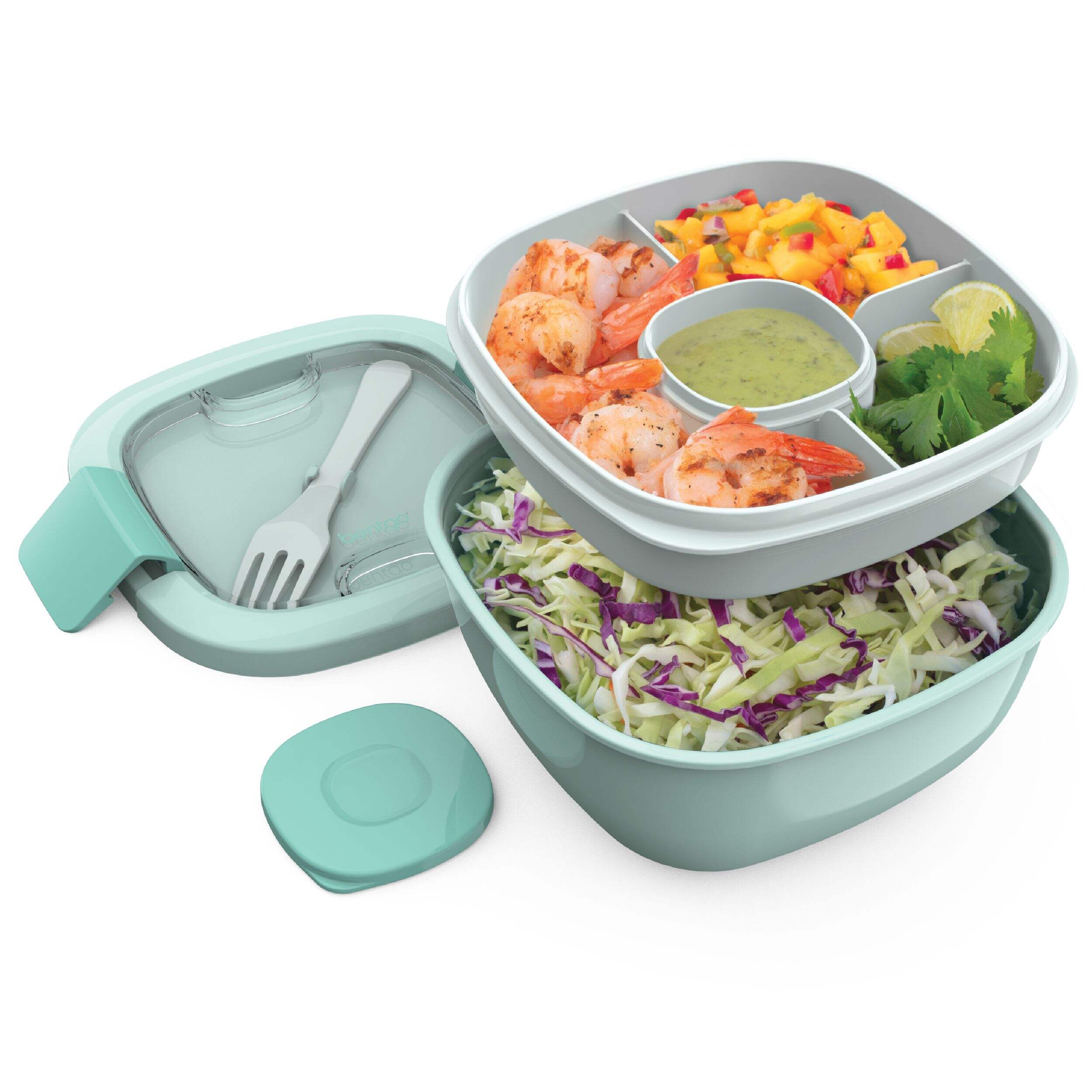 Bentgo All-in-One Salad Container, Coastal Aqua Front_Angled_Right