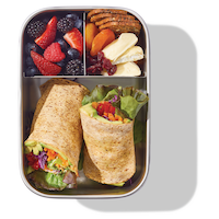 Vida by PADERNO 3-Compartment Stainless Bento Lunch Box Food Storage Container, Blue, 1.3-L Overhead_Flat