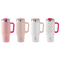 The Bird's Papaya x Manna "Ambition" Double Wall Insulated Stainless Steel Water Bottle with Flip Up Straw & Side Handle, 32-oz Front_Flat