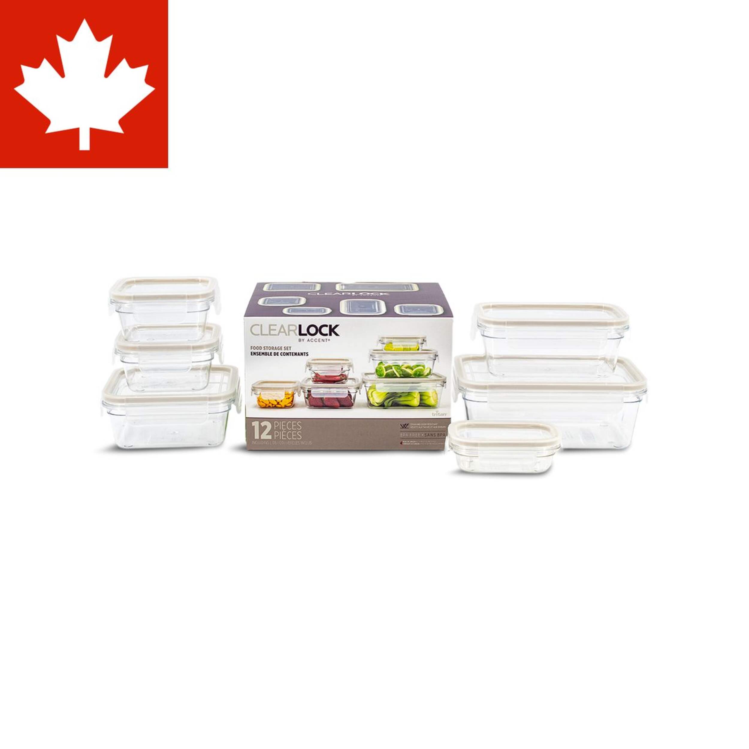 Clearlock Clear Clip Lid Food Storage Container Set with Tritan™ Base, Nestable, 6 Count Front_Elevated