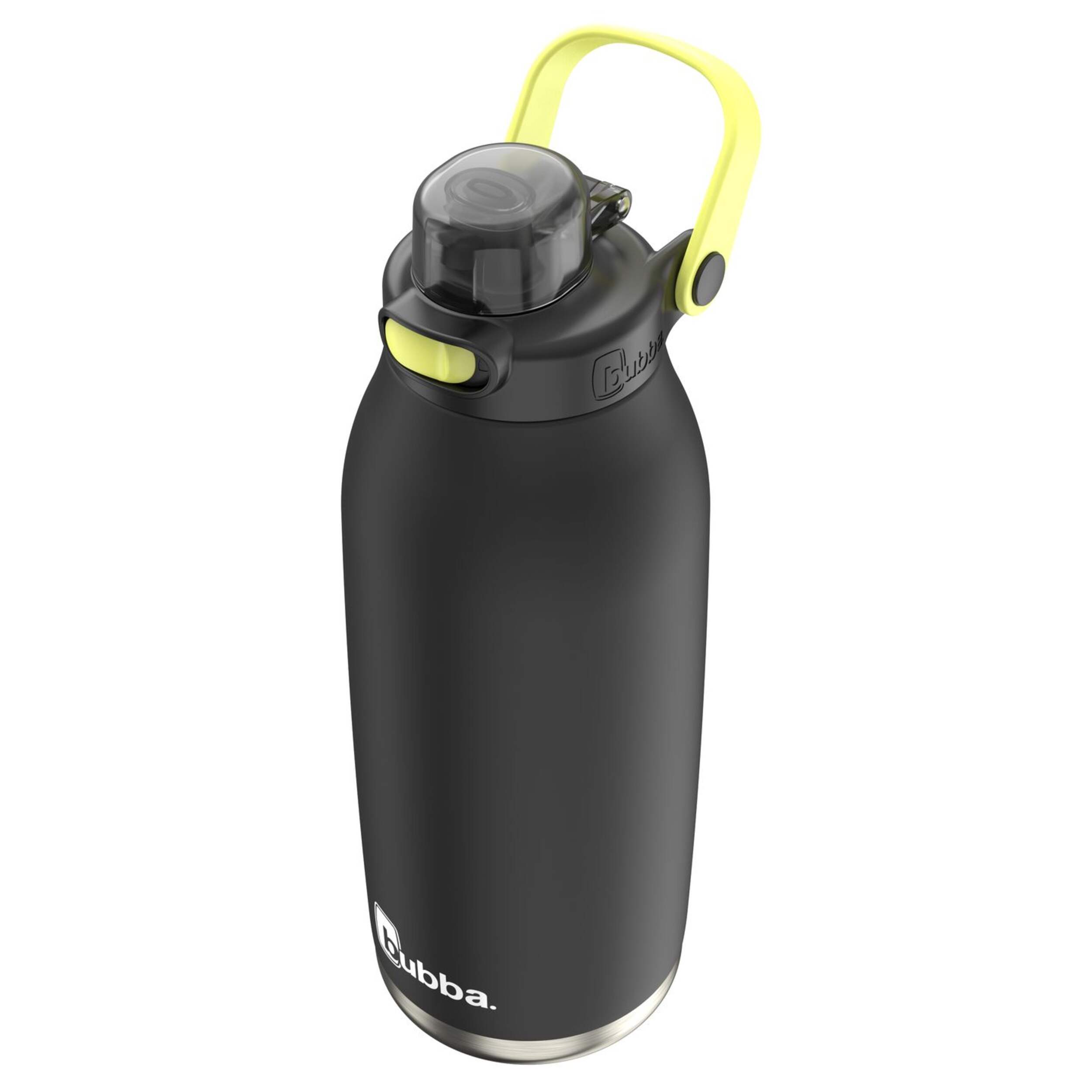 Bubba Radiant Vacuum-Insulated Stainless Steel Rubberized Reusable Water Bottle with Push-Button Straw, Licorice/Black, 40-oz Front_Three_Fourths_Angled_Left