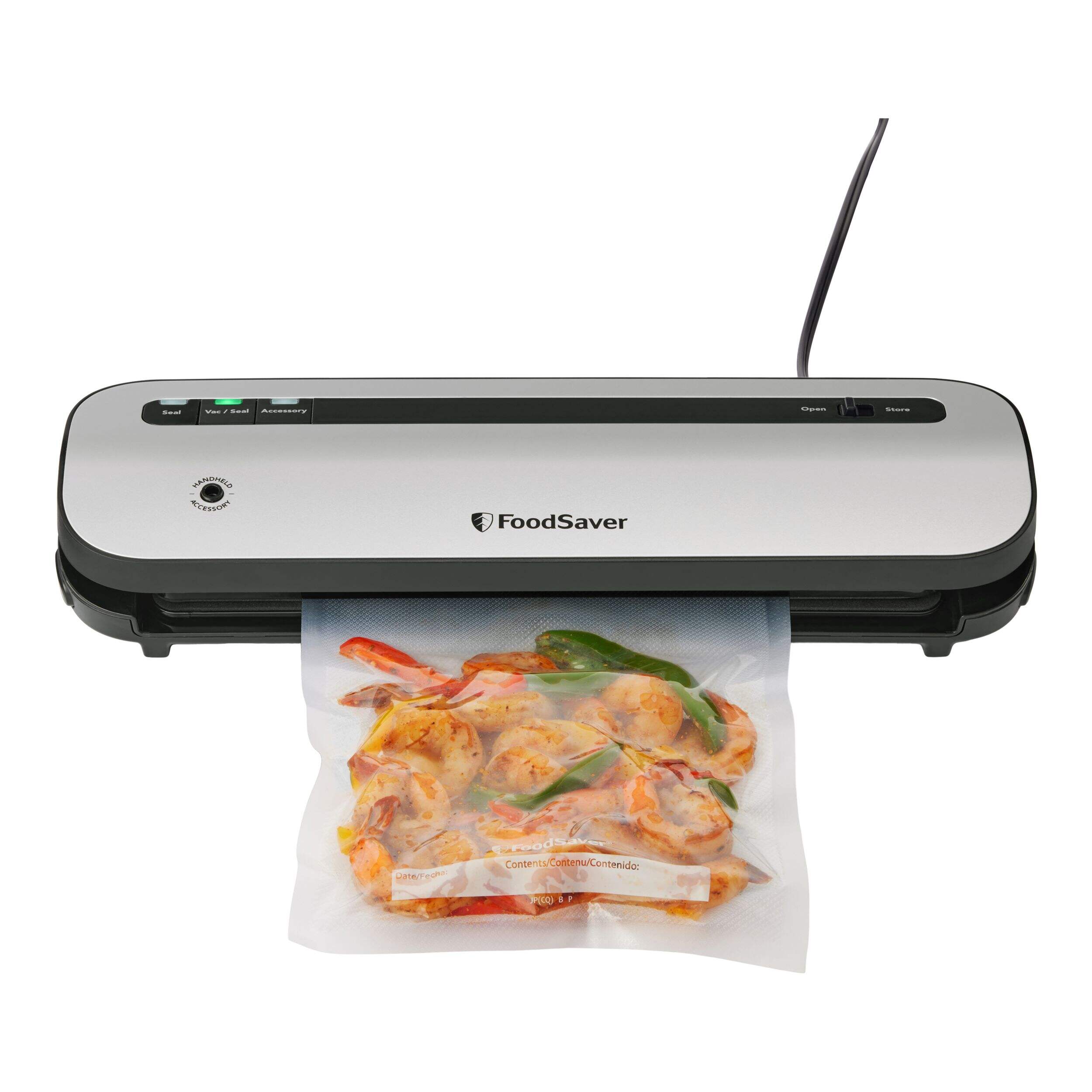 FoodSaver VS1230 Space Saving Vacuum Sealer with Bags & Roll, Stainless Steel Front_Elevated
