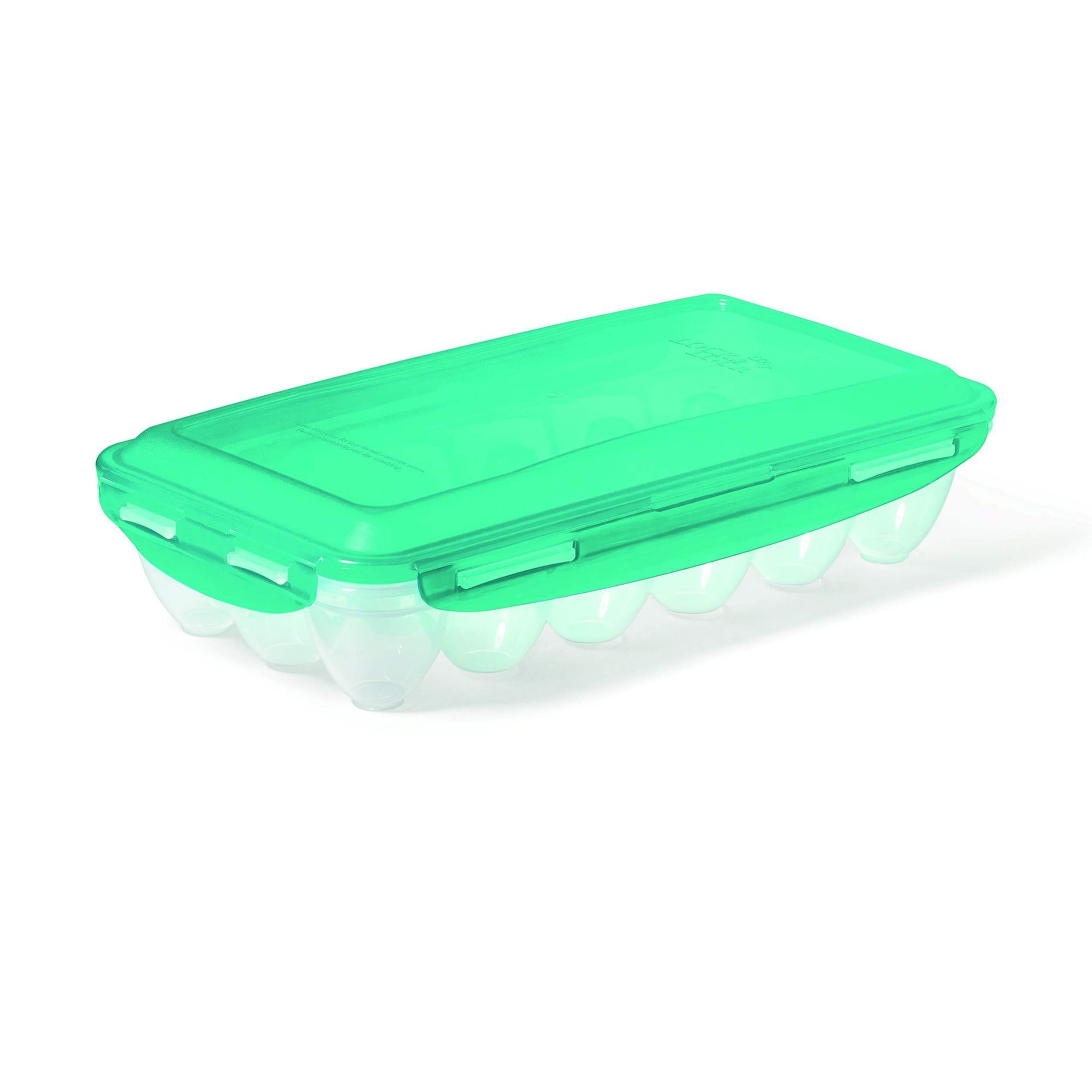LockNLock by Starfrit BPA Free Plastic 18-Egg Holder with Airtight Clip Lid Front_Angled_Right