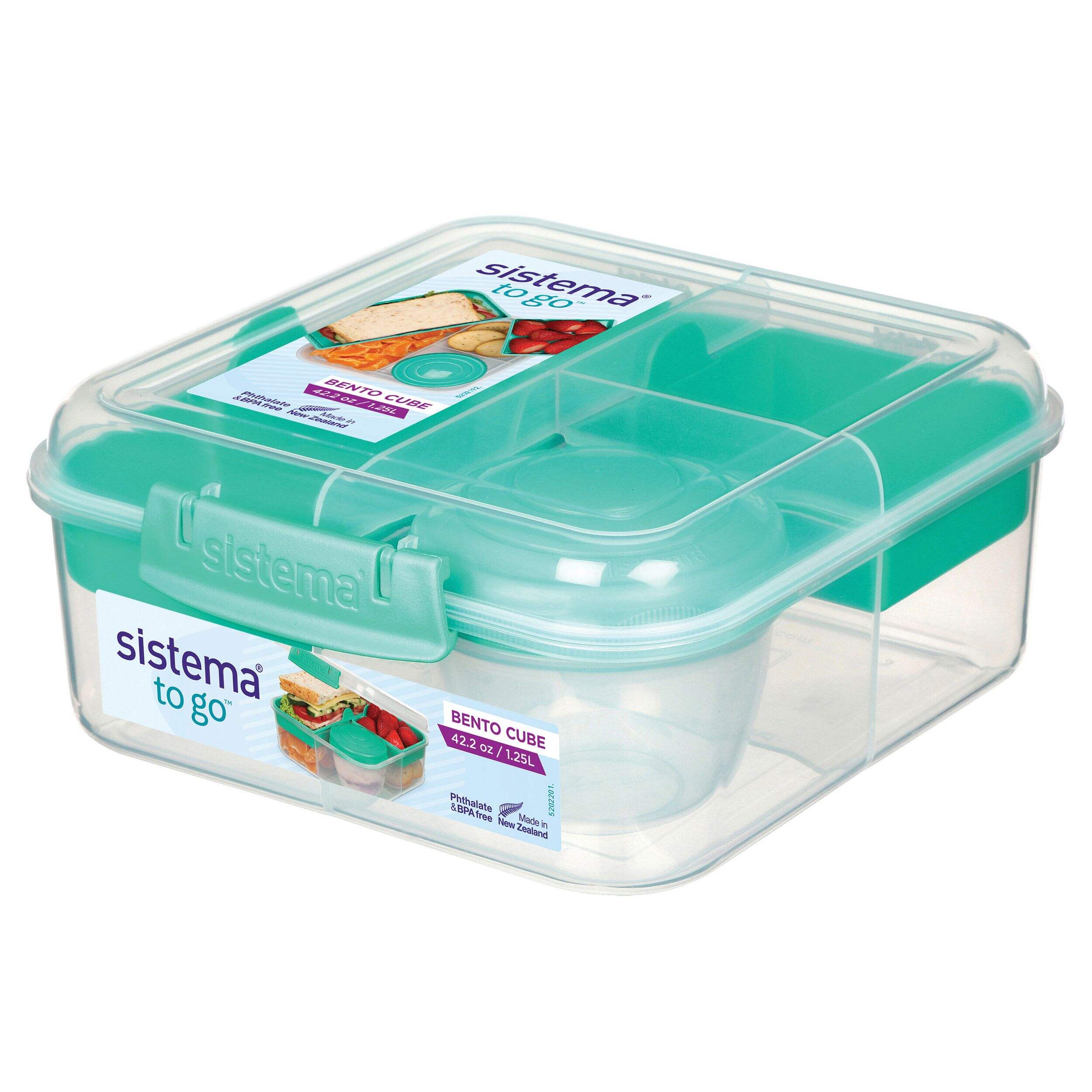 Sistema Bento Cube to Go Food Storage Container with Easy-Locking Clips, 1.25-L Front_Angled_Left