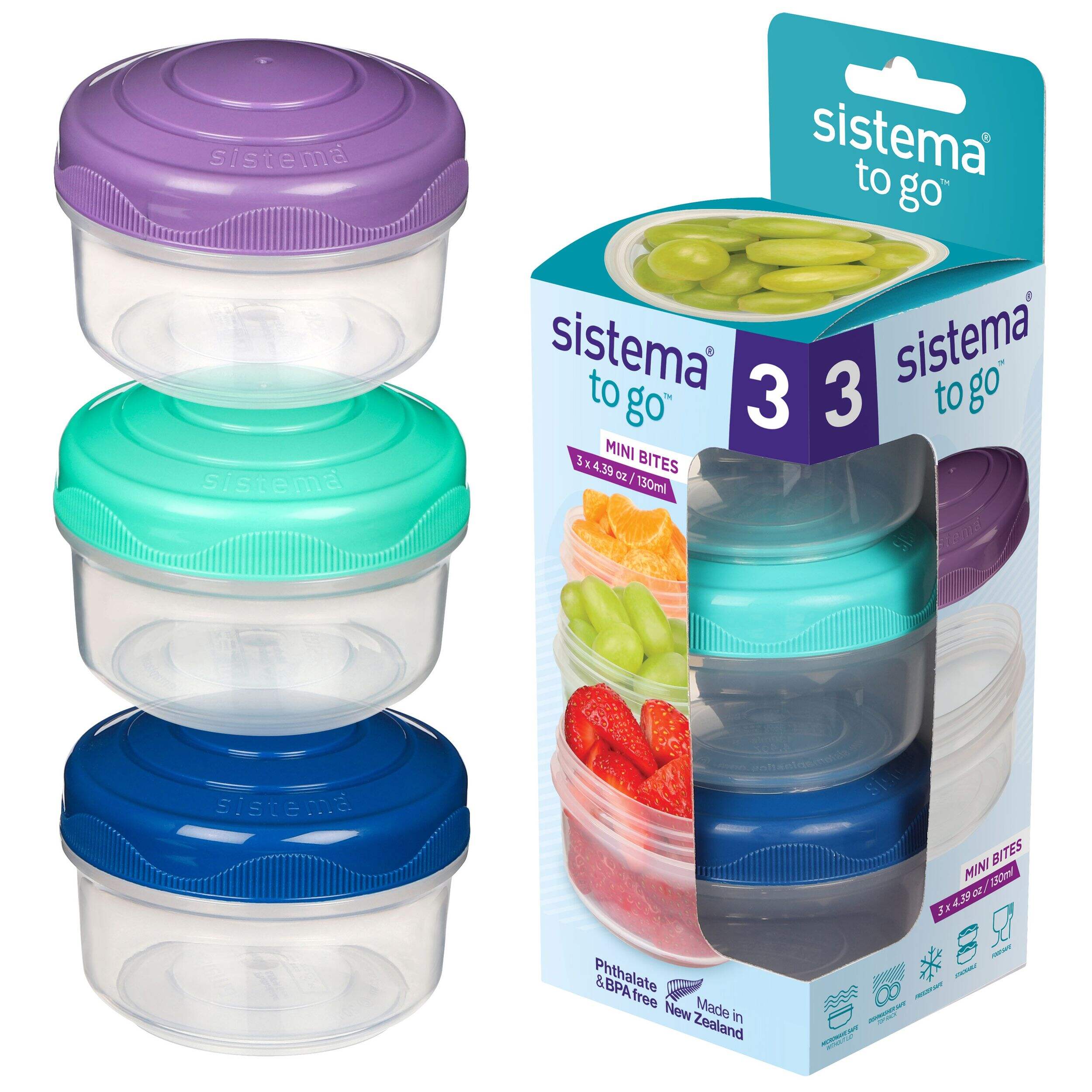 Sistema Mini Bites To Go Food Storage Container Set with Removable Dividers, 3-pk Composite_or_Mixed