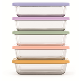 ello Everyday Glass Meal Prep Food Storage Container Set with Press-Fit Lids, Multi-Coloured, 10-pc Front_Flat
