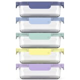 ello Colour Lock Glass Meal Prep Food Storage Container Set with Leakproof Lids, 10-pc Front_Flat