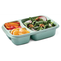 Master Chef 3-Section Food Storage Container with Wheat Straw, Green/Sage, 4-pk Front_Three_Fourths_Angled_Right
