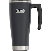 Tasse acier inoxydable isolé Thermos avec couvercle verrouillable et poignée, sans BPA, choix de couleurs, 18 oz Front_Flat