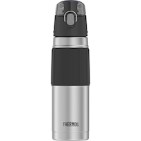 Thermos Stainless Steel Water Bottle with Push Button Lid, Black, 530-mL Front_Flat