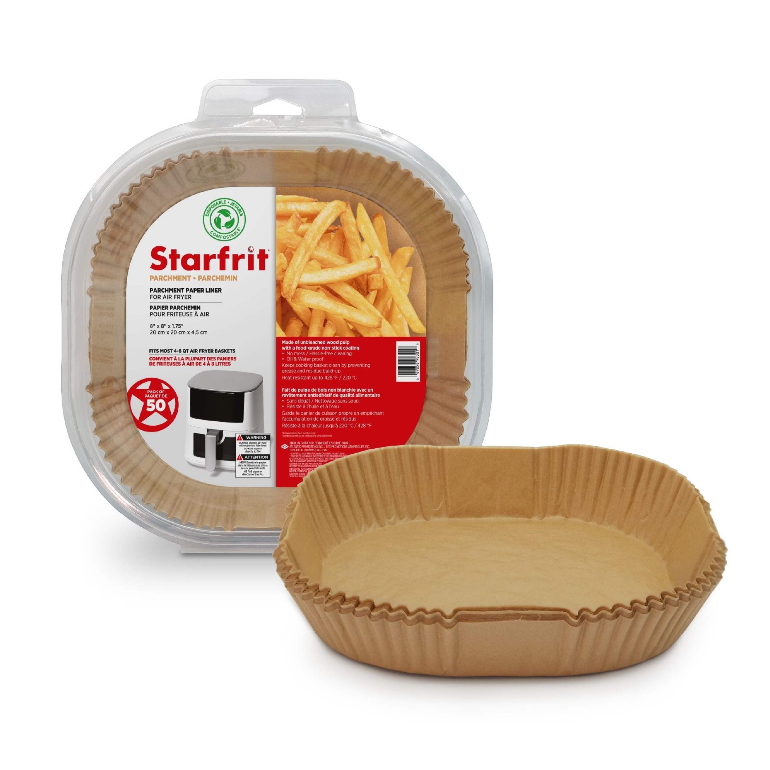 Starfrit Square Non-Stick Parchment Paper Air Fryer Liner, 50-pk Composite_or_Mixed