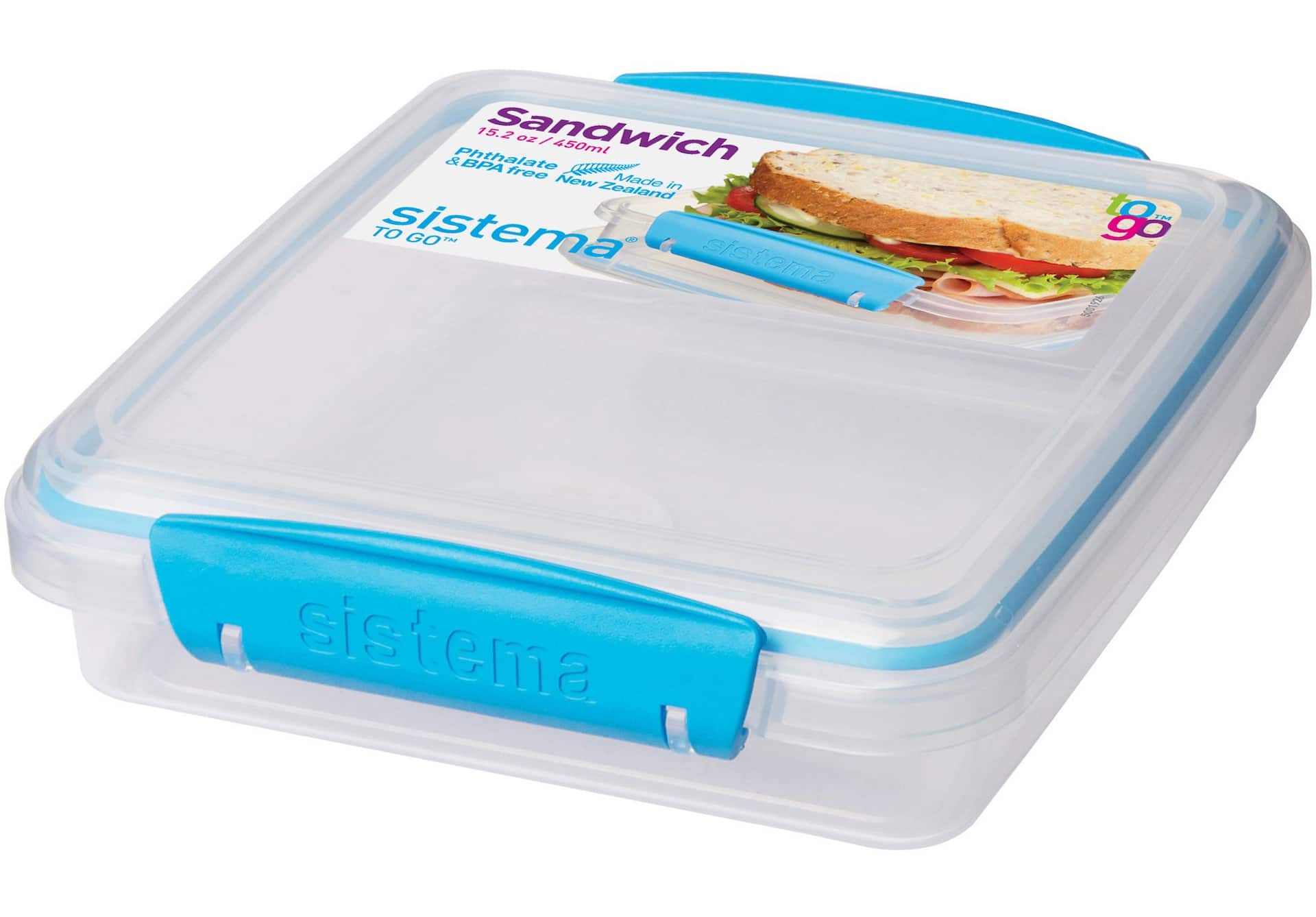 Sistema Sandwich Box To Go Food Storage Container, BPA-Free, 450 ml (15.2  oz), Colour May Vary