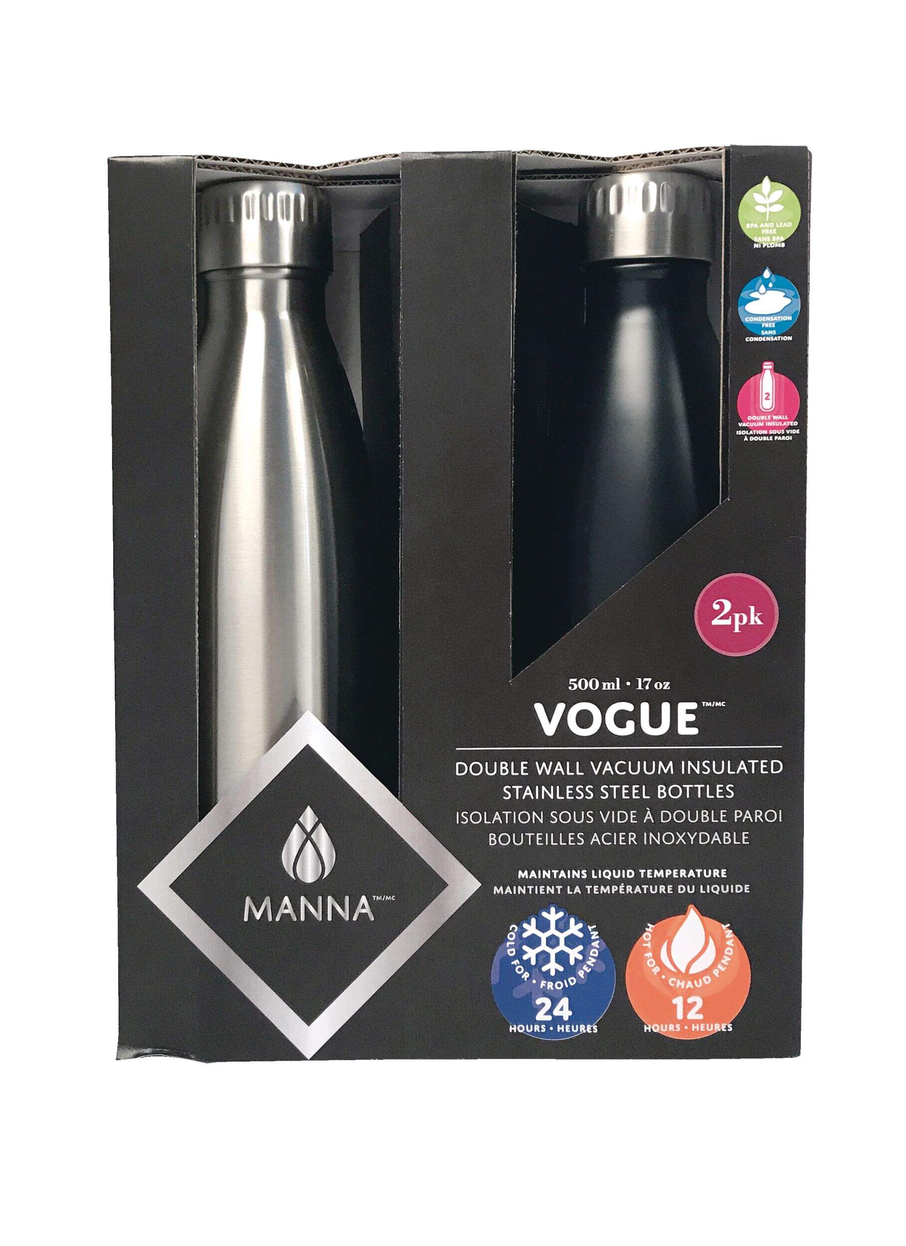 MANNA Stainless Steel Water Bottle, Assorted, 481-mL, 2-pk | Canadian Tire