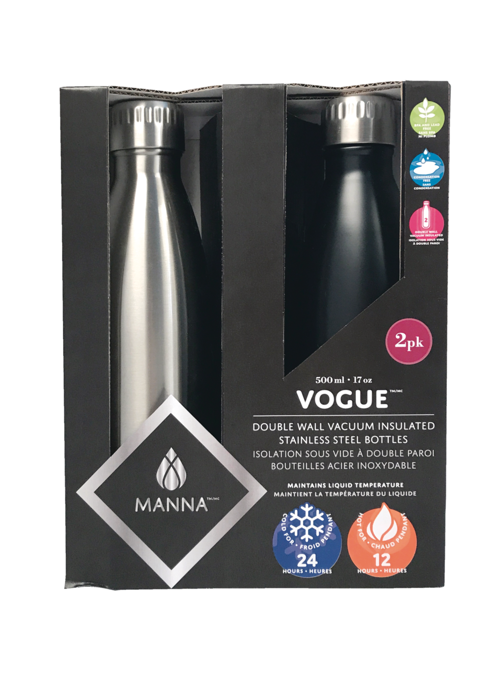 MANNA Stainless Steel Water Bottle, Assorted, 481-mL, 2-pk | Canadian Tire