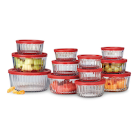 Anchor Hocking Fluted Glass Food Storage Set with Lids, 12 Count Front_Flat