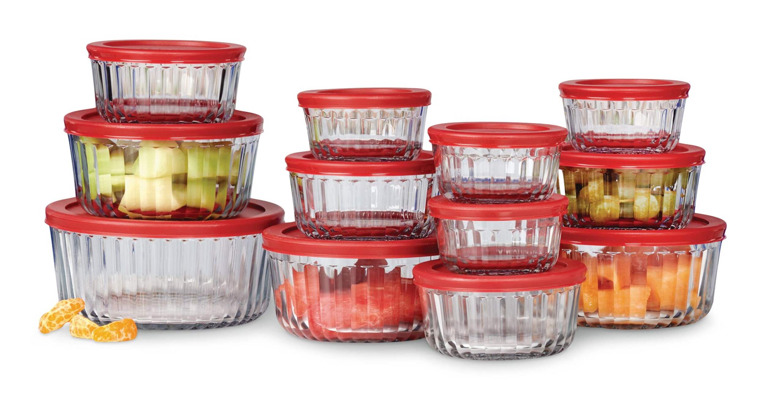 Ensemble de contenants pour aliments Anchor Hocking, verre, cannelé, paq. 24 Front_Flat