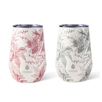 Manna Insulated Stainless Steel Wine Tumbler with Lid, Red & Green Foliage Holiday Set, 12-oz, 2-pc Front_Flat