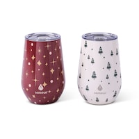 Manna Insulated Stainless Steel Wine Tumbler with Lid, Twinkle & Tree Holiday Set, 12-oz, 2-pc Front_Flat