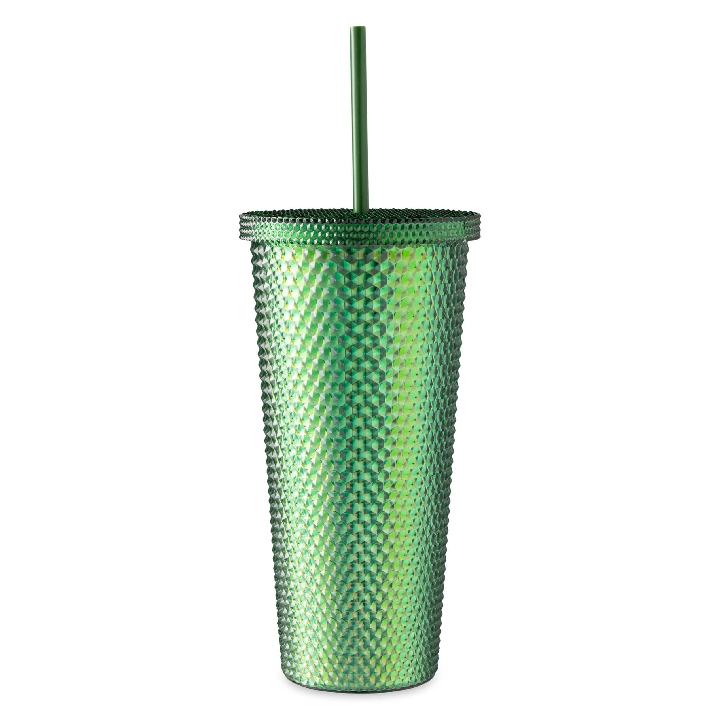 Manna Jewel Plastic Tumbler with Lid & Straw, Green, 24-oz Front_Flat