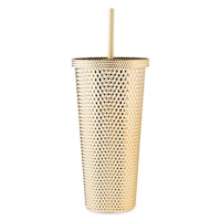 Manna Jewel Plastic Tumbler with Lid & Straw, Gold, 24-oz Front_Flat