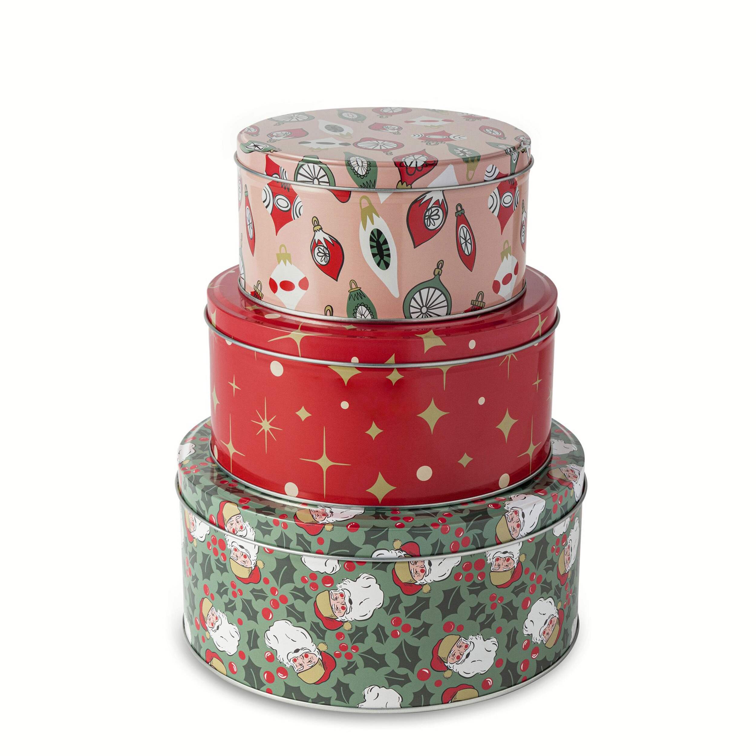 Core Home Retro Print Nested Storage Tin Canister Set with Lids, 3 Count Front_Elevated