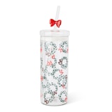 Manna Printed Glass Tumbler with Bow Charm Straw, 22-oz Front_Flat