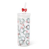 Manna Printed Glass Tumbler with Bow Charm Straw, 22-oz Front_Flat