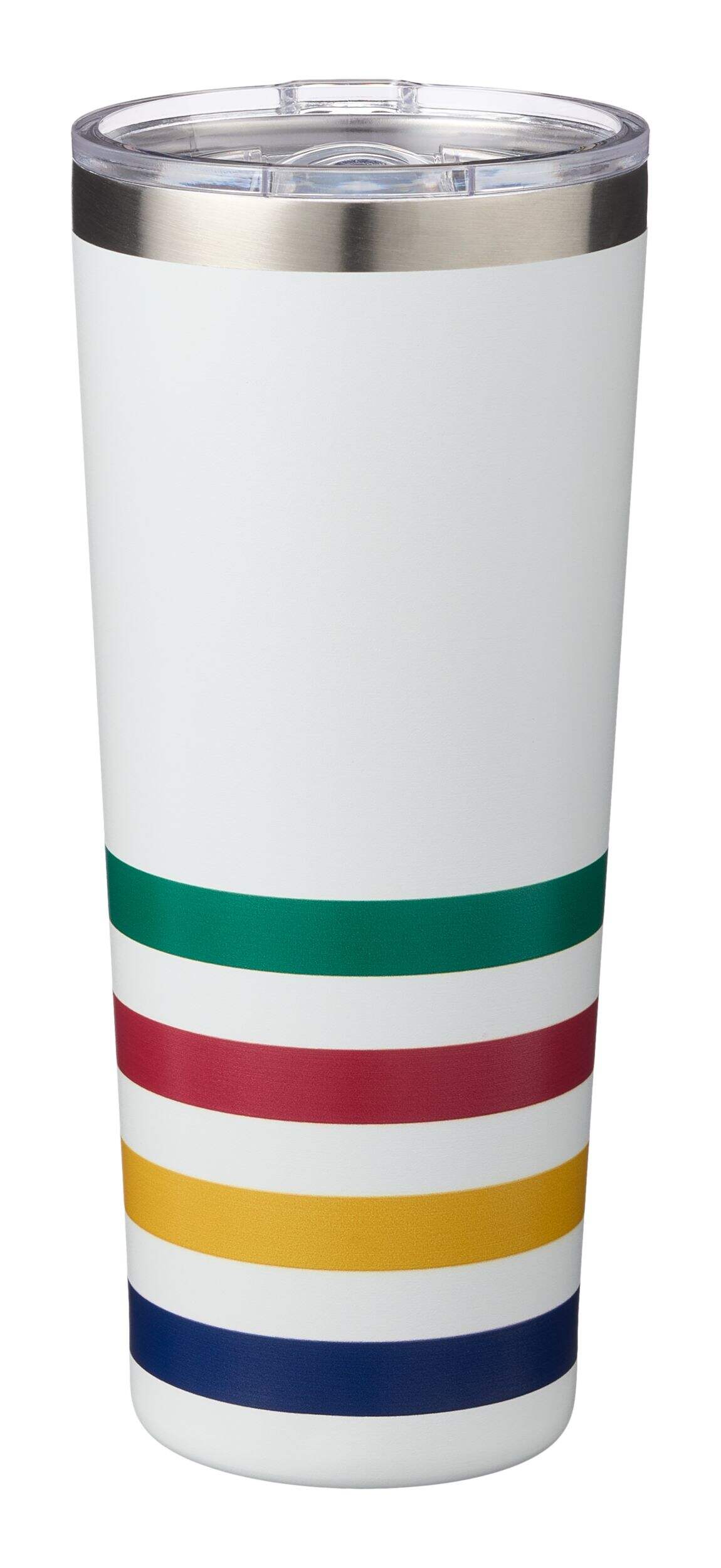 Hudson’s Bay Stripes Stainless Steel Travel Mug, White, 22-oz Front_Elevated