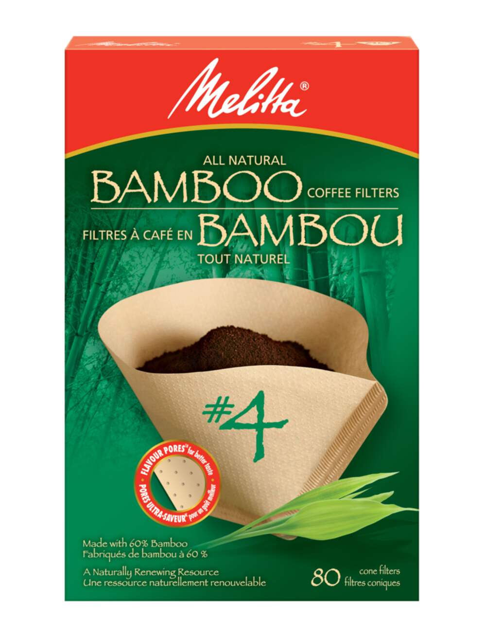 Filtres à café no 4 en bambou Melitta All Natural, forme conique, paq. 80