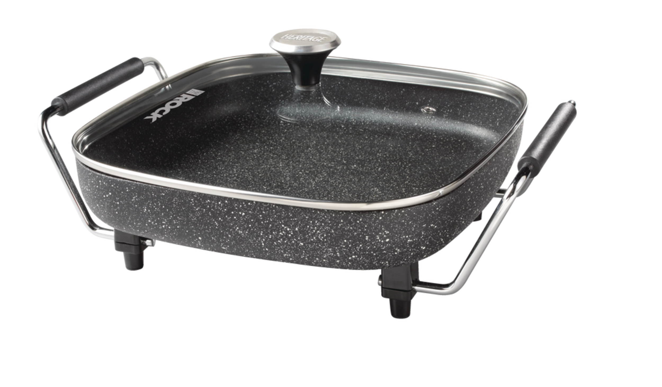 Heritage The Rock Non-Stick Electric Frying Pan/Skillet, Black, 12x12-in Front_Angled_Left