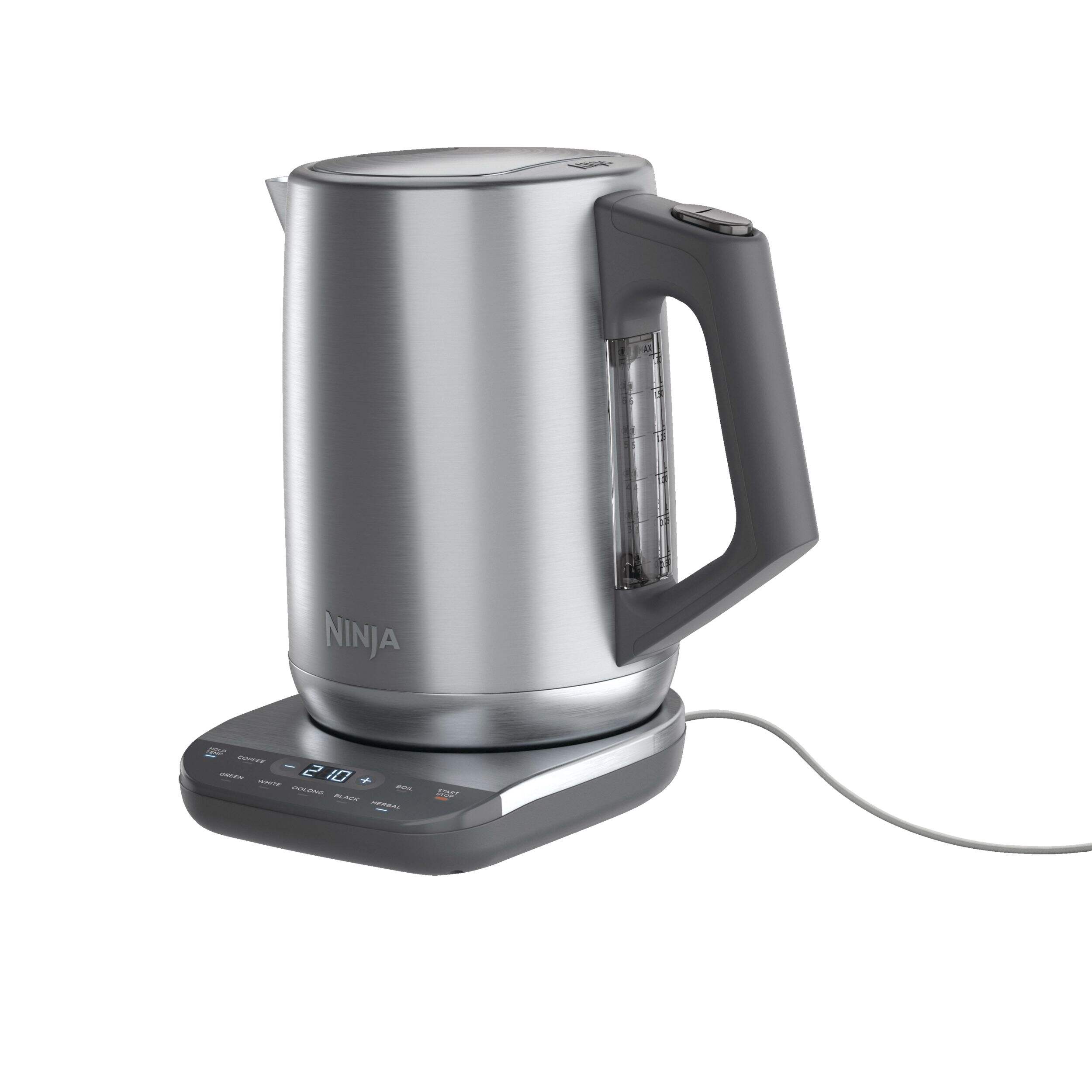 Ninja Precision Temperature Electric Kettle w/ 7 Preset Temperatures, Stainless Steel, 1.7-L Front_Three_Fourths_Angled_Left