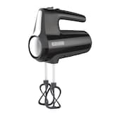 Black & Decker Helix Hand Mixer, Premium Performance 5 Speed Hand Mixer, Includes 5 Attachments and Case, Black Front_Three_Fourths_Angled_Left