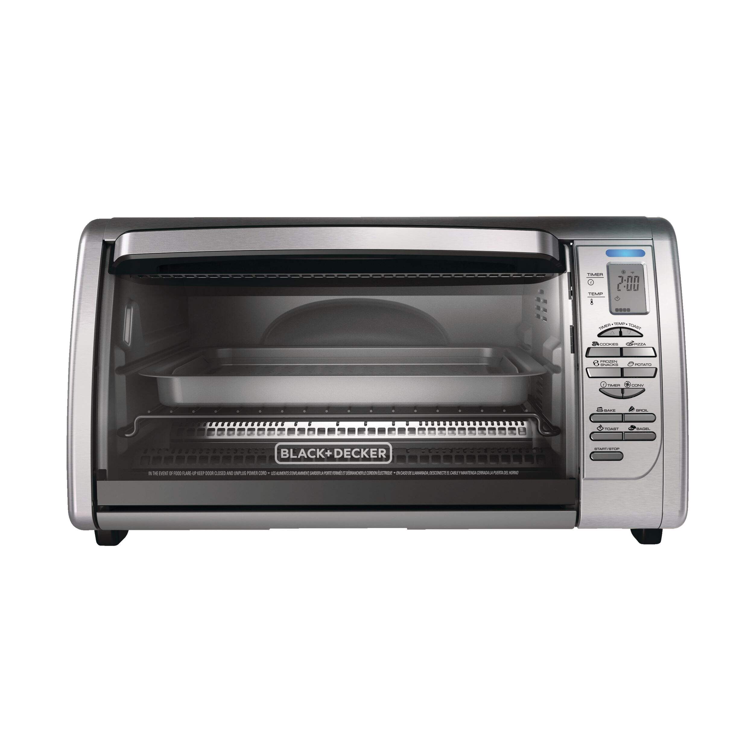 Black & Decker 6-Slice Digital Countertop Convection Toaster Oven, Silver Front_Flat