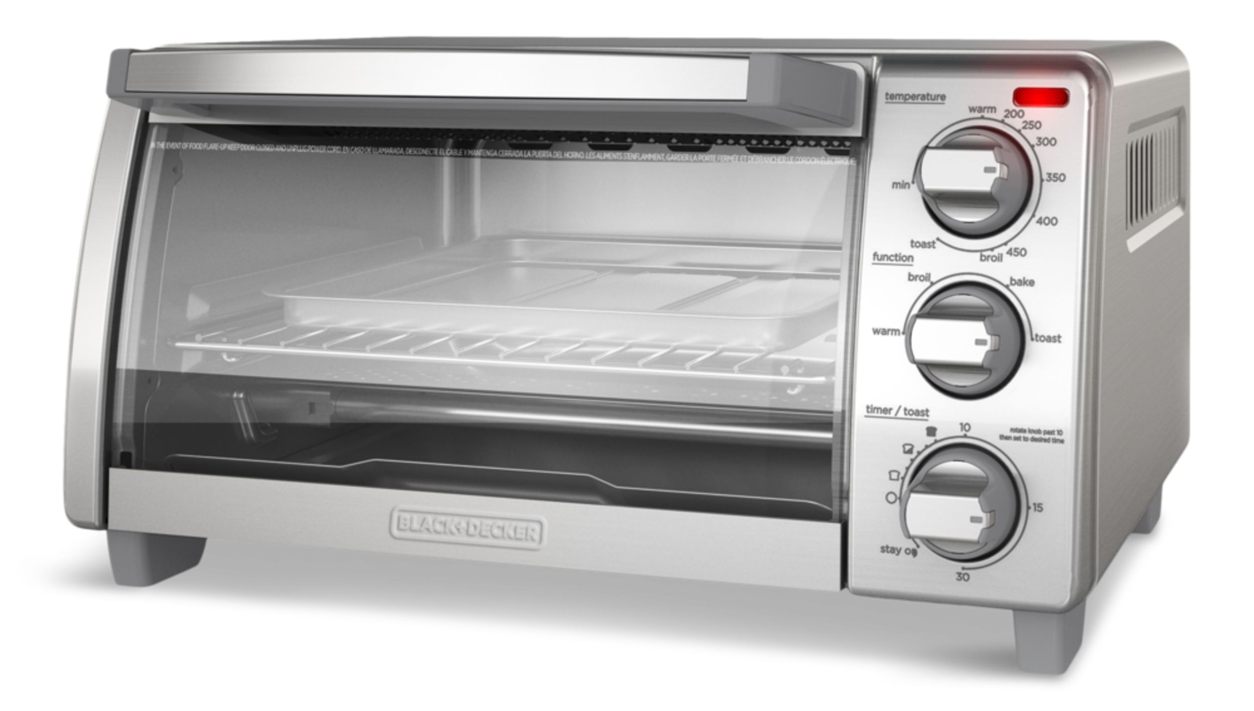 Four grille-pain à convection naturelle 4 tranches Black & Decker, acier inoxydable, 4 fonctions de cuisson Front_Angled_Left