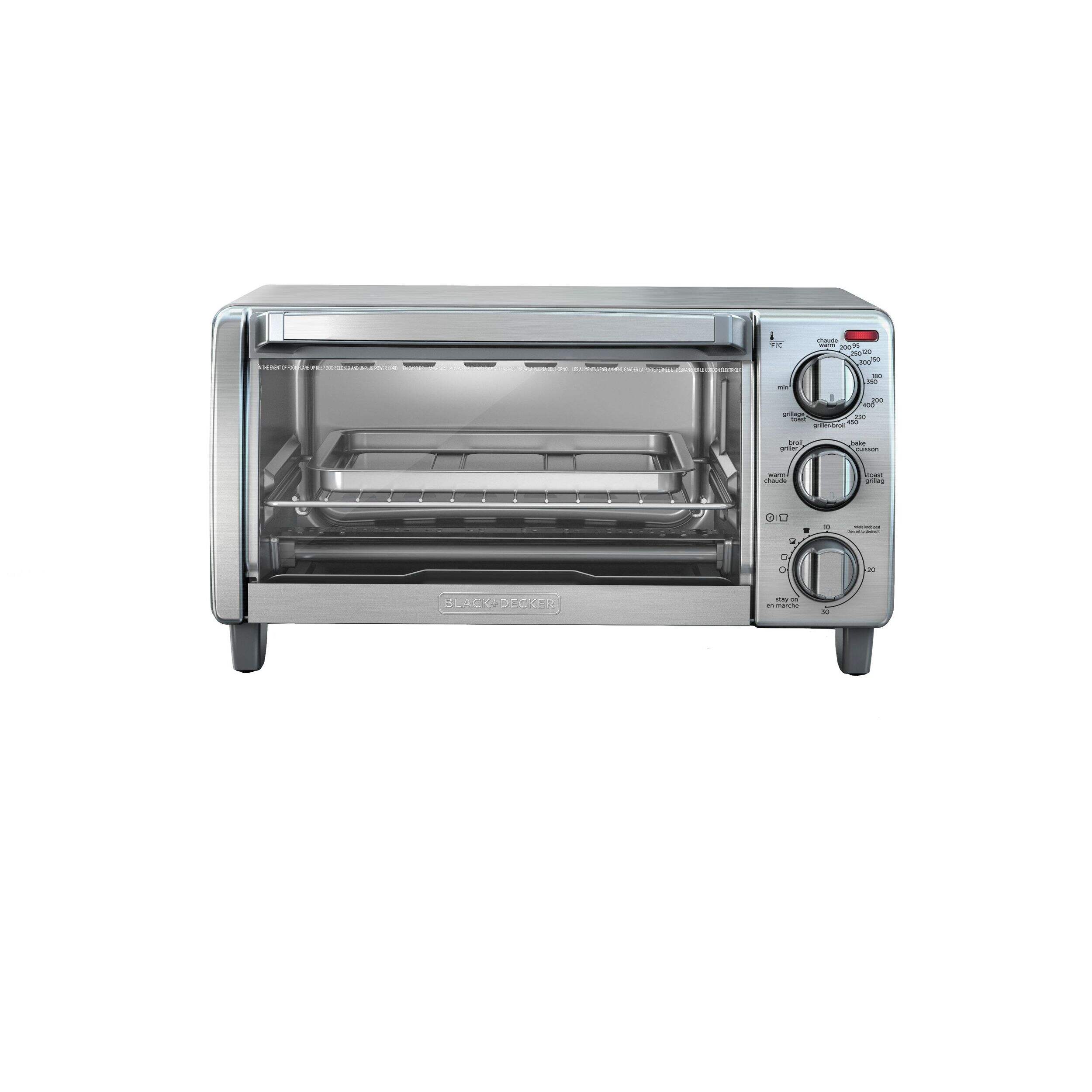 Black & Decker Toaster Oven with Natural Convection, Stainless Steel, 4-Slice Front_Flat