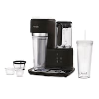Mr. Coffee Hot Coffee, Iced Coffee & Frappe Maker with Integrated Blender & 2 Tumblers, Black Front_Angled_Left