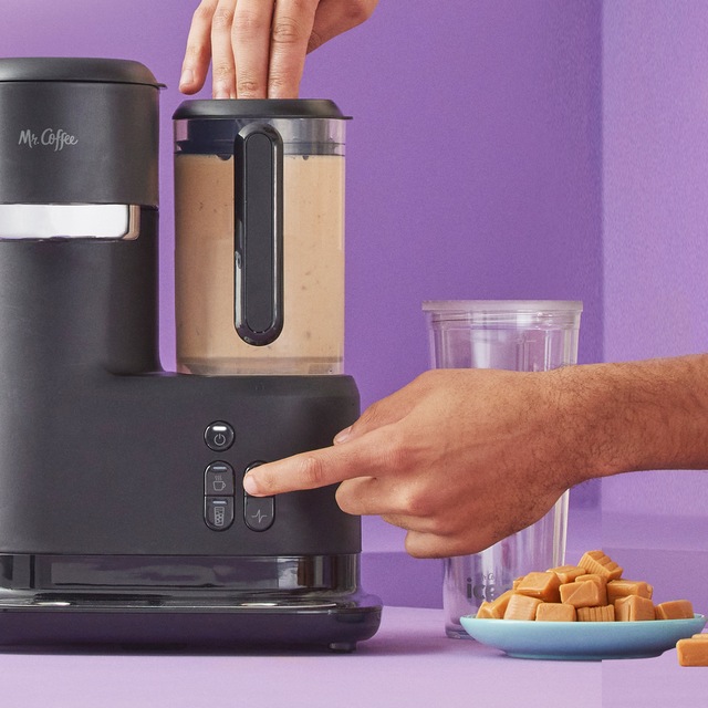 Mr. Coffee Hot Coffee, Iced Coffee & Frappe Maker with Integrated Blender & 2 Tumblers, Black