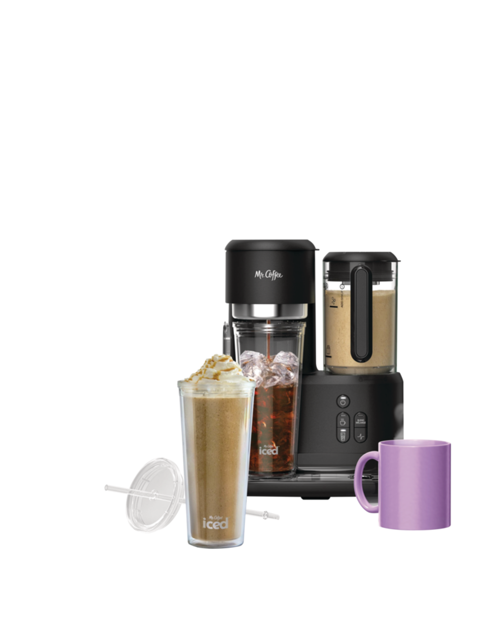 Mr. Coffee Frappe Single-Serve Iced and Hot Coffee Maker/Blender with 2  Reusable Tumblers and Coffee Filter - Black