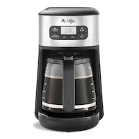 Mr. Coffee Programmable Coffee Maker w/ Glass Carafe, Automatic Cleaning Cycle, Stainless Steel, 12 Cup Front_Elevated