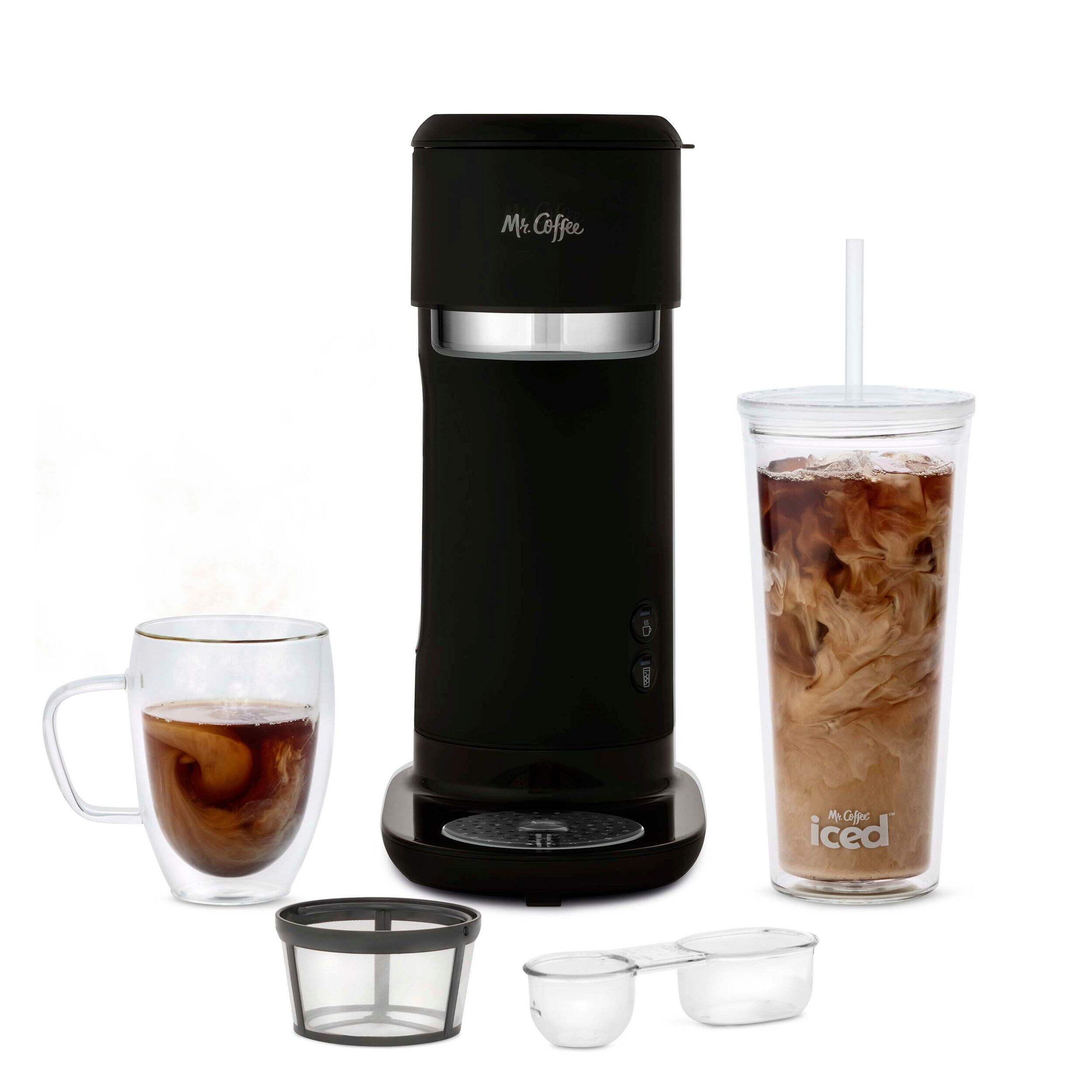 Mr. Coffee Hot Coffee & Iced Coffee Maker with Reusable Tumbler & Coffee Filter, Black Front_Flat