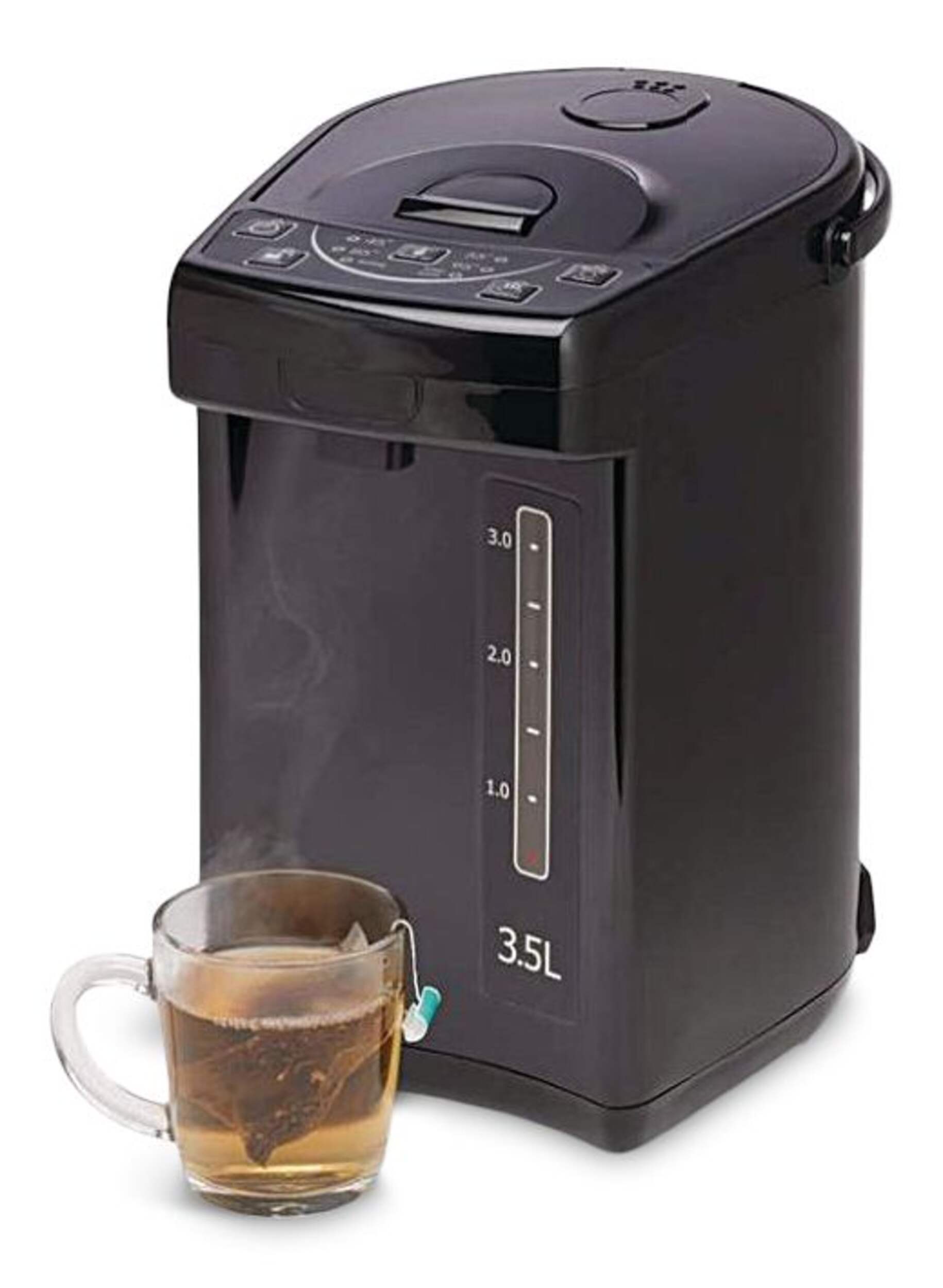 MASTER Chef Electric Hot Water Boiler, Warmer & Dispenser with Handle, Black, 3.5-L Front_Three_Fourths_Angled_Left