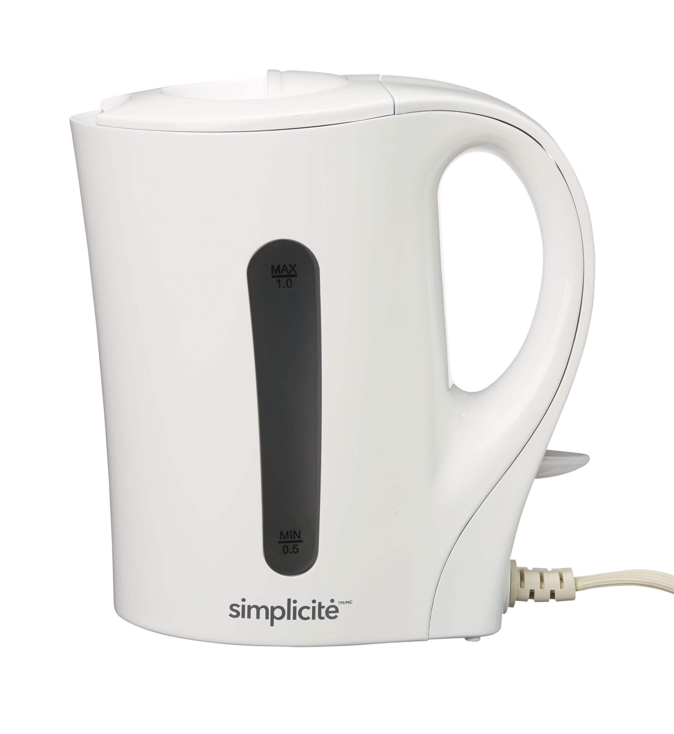Simplicité Corded Electric Kettle w/ Auto Shut Off, White, 1-L Side_Left