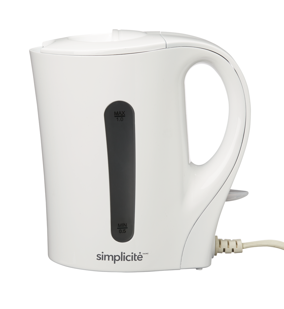Simplicité Corded Electric Kettle w/ Auto Shut Off, White, 1L