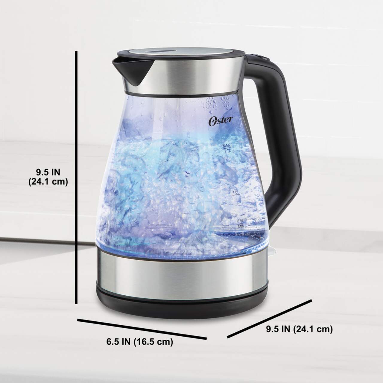 Oster Cordless Electric Kettle w/ Blue Light, Glass, 1.7L
