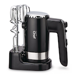MASTER Chef 300W 5-Speed Electric Hand Mixer with Storage Base, Black Front_Angled_Right