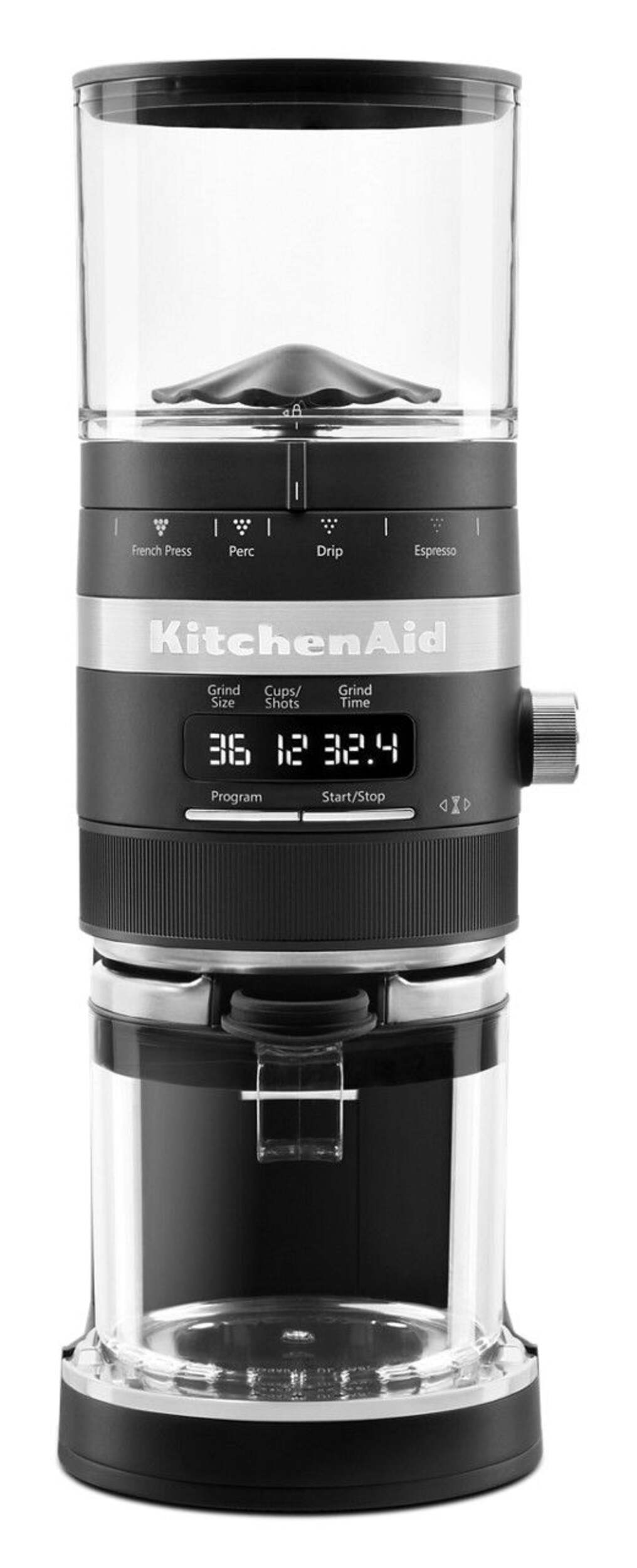 Moulin à café à meules en acier inoxydable KitchenAid avec 70 réglages, noir Front_Flat