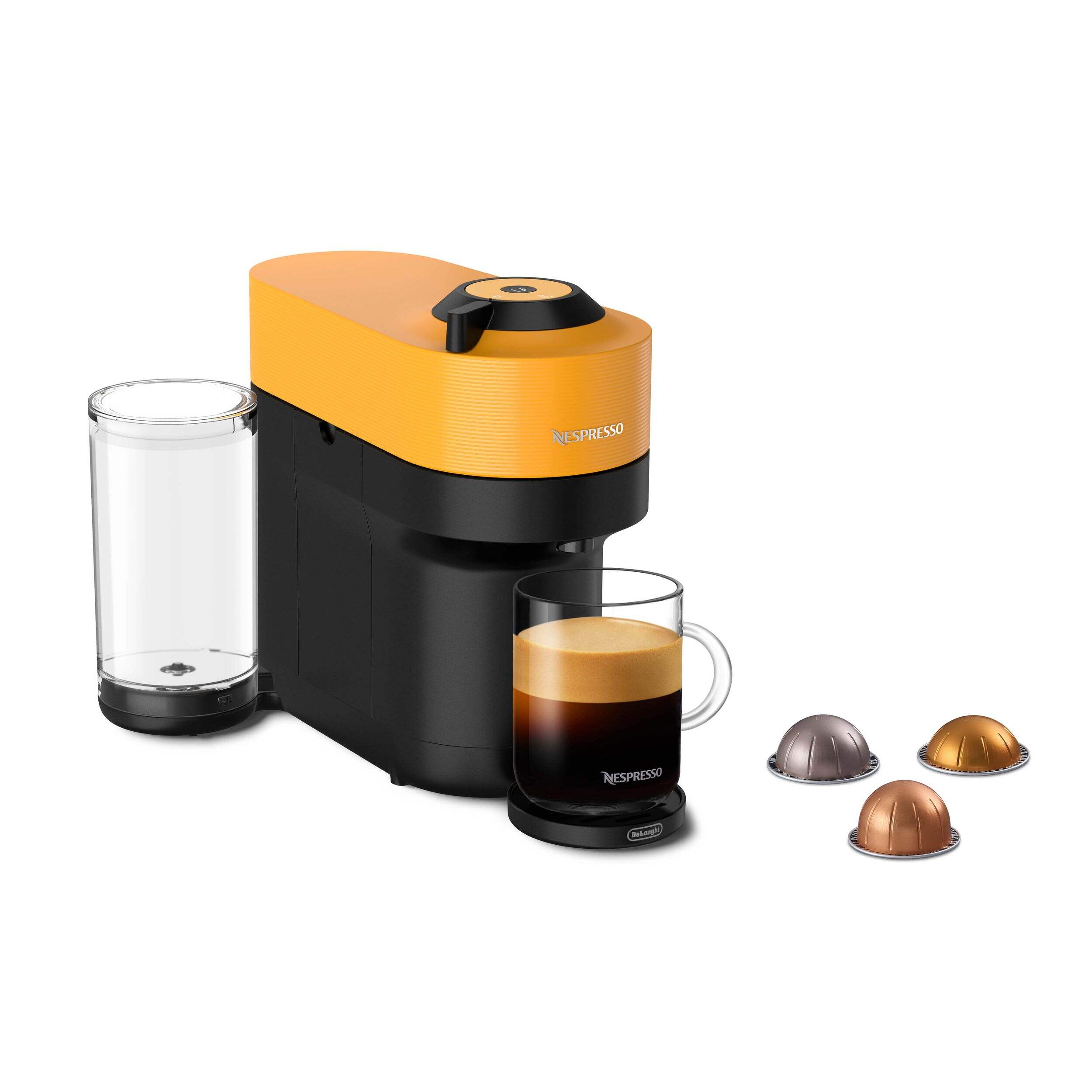 Machine à café et espresso ultracompacte VPOP+ Nespresso de DeLonghi, 5 formats, jaune mangue Front_Angled_Right